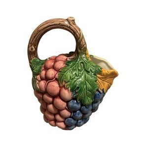 Vintage Hand Painted Italian Ceramic Majolica Pitcher Grapes